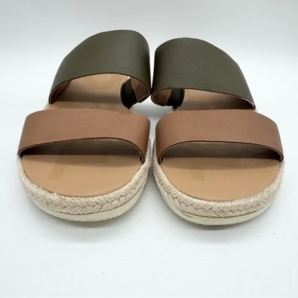 SOREL Ella Leather Sporty Espadrille Slide Sandals Green/Brown Sz 8.5 Minimalist - Picture 6 of 10